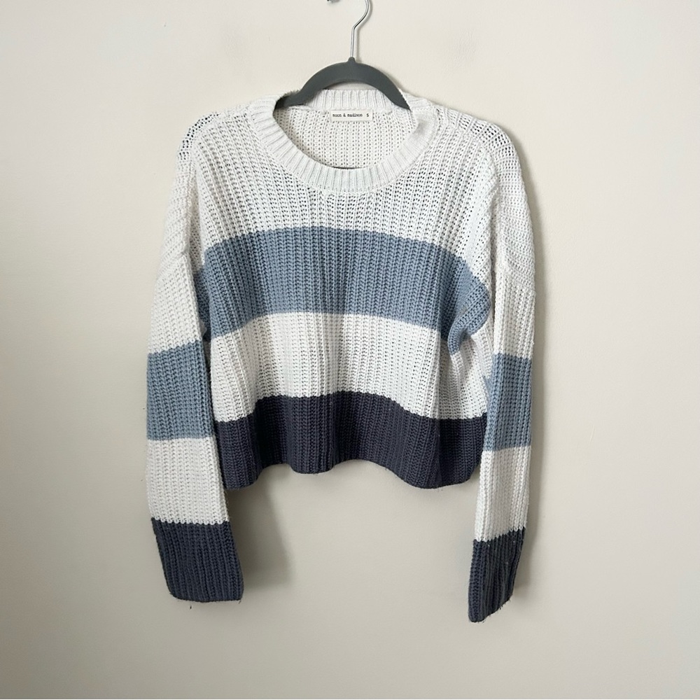 Moon & Madison Blue/White Striped Knit Sweater